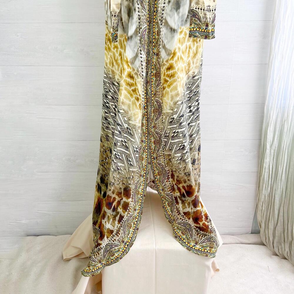 Camilla - Animal print silk embellished maxi halter dress, L - Picture 4 of 15